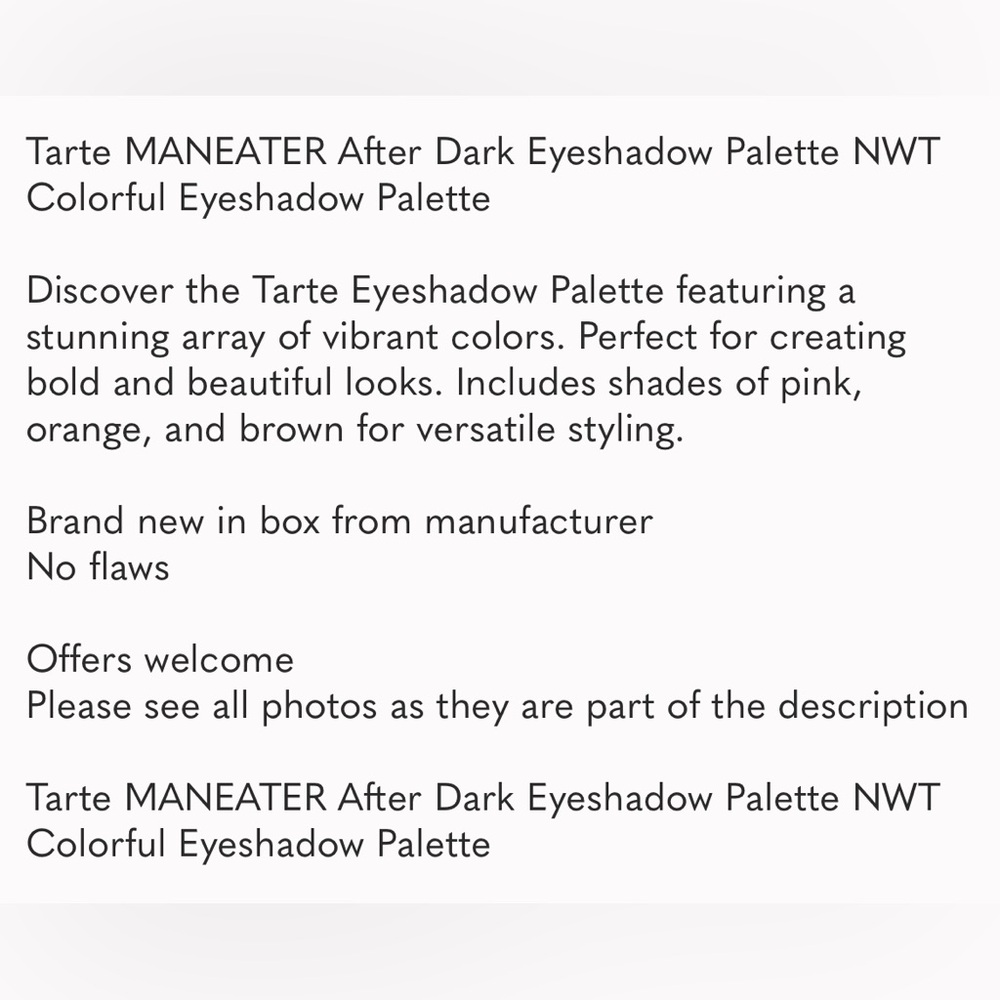 Tarte MANEATER After Dark Eyeshadow Palette NWT Colorful Eyeshadow Palette - Picture 7 of 13